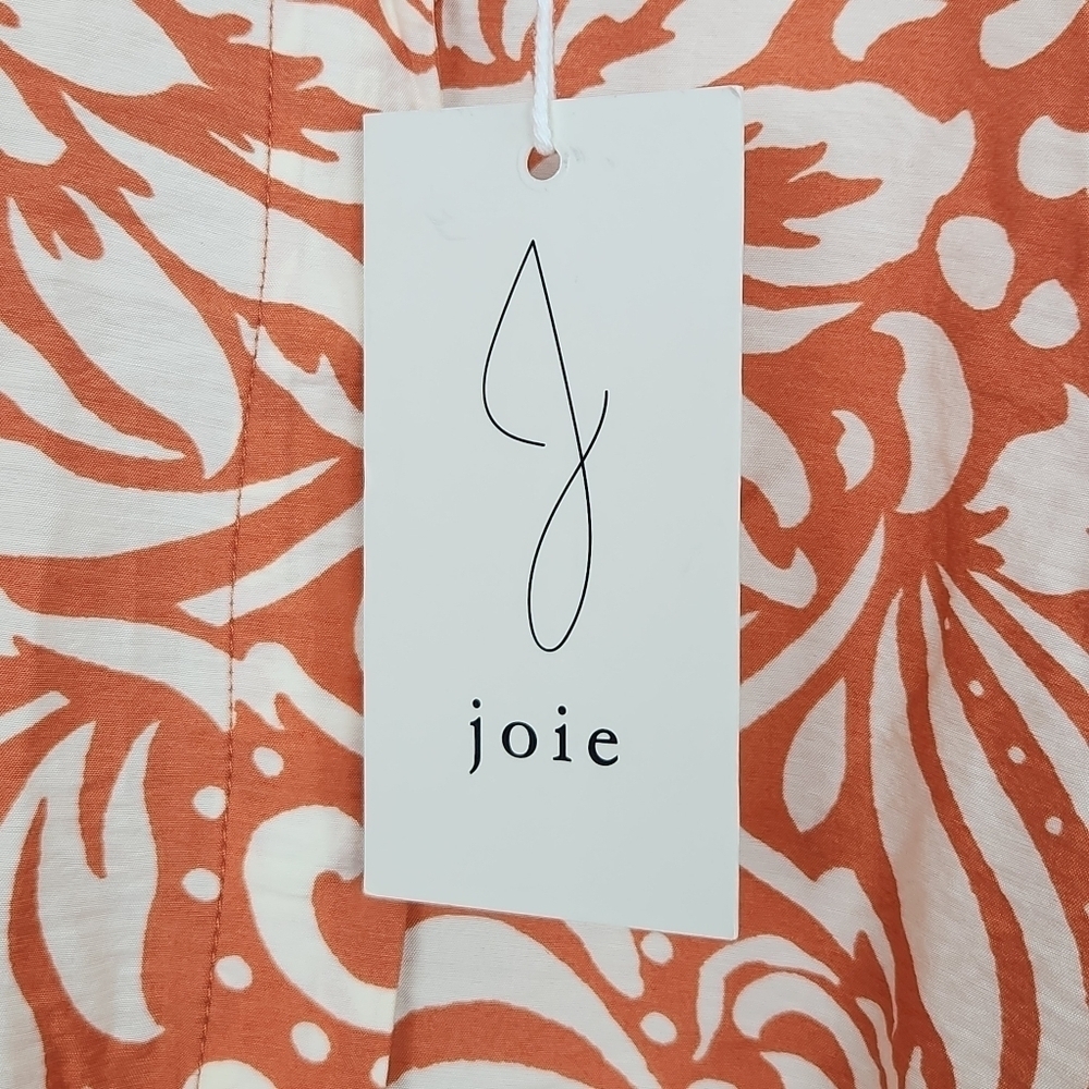 NWT Joie Orange White Floral Short Tie Waist Blouse Size L - Picture 8 of 9